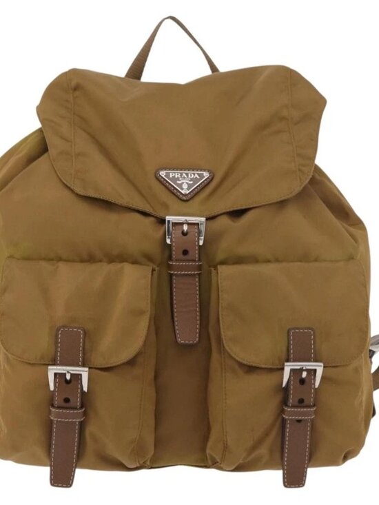 PRADA Backpack Nylon Beige Silver Auth 162129 main image 14